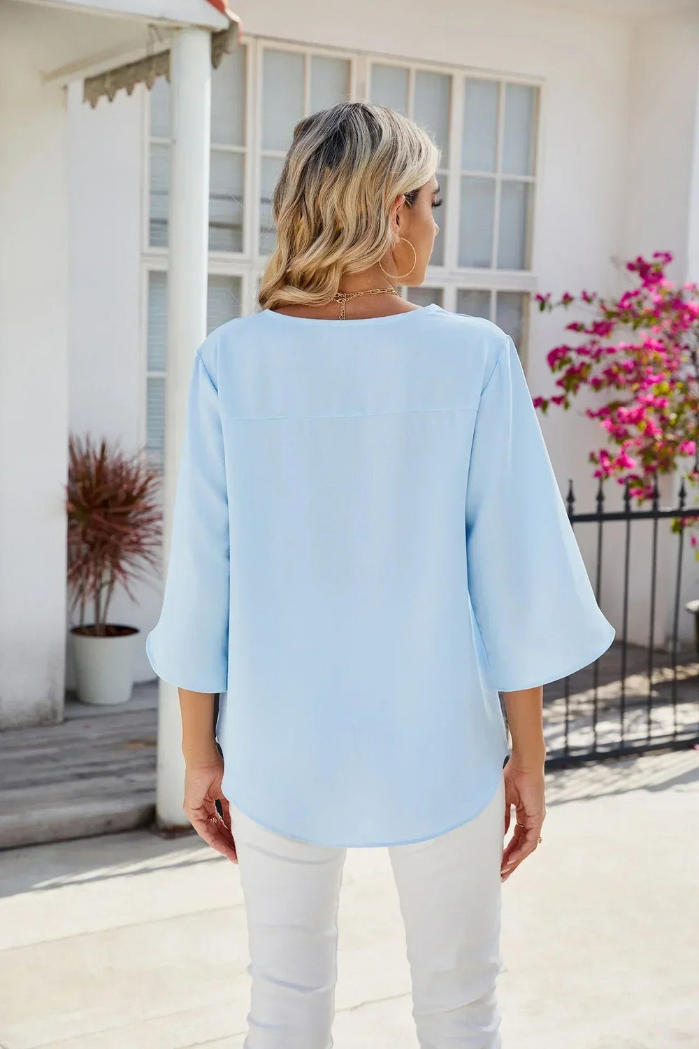 Women's V-Neck Blouse – Soft Lightweight Three-Quarter-Sleeve Office Top
