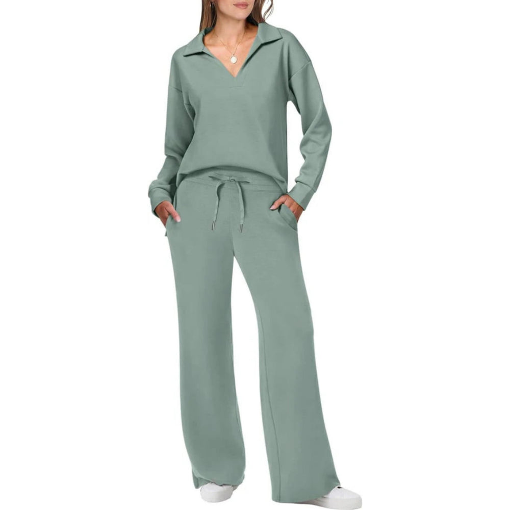 Women's V-Neck Lounge Set – Relaxed Top and Drawstring Trousers