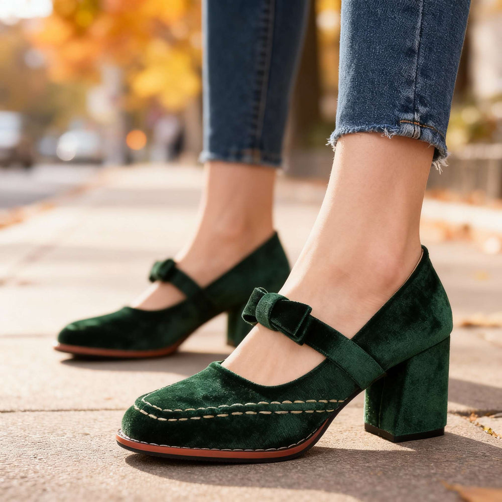 Women's Velvet Block-Heel Loafers – 8 cm Slip-On Dress Shoes