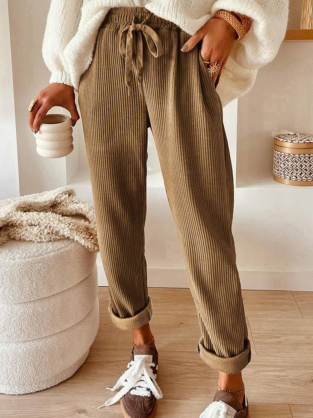 Women's Velvet-Effect Wide-Leg Trousers – Drawstring Waist, S–2XL