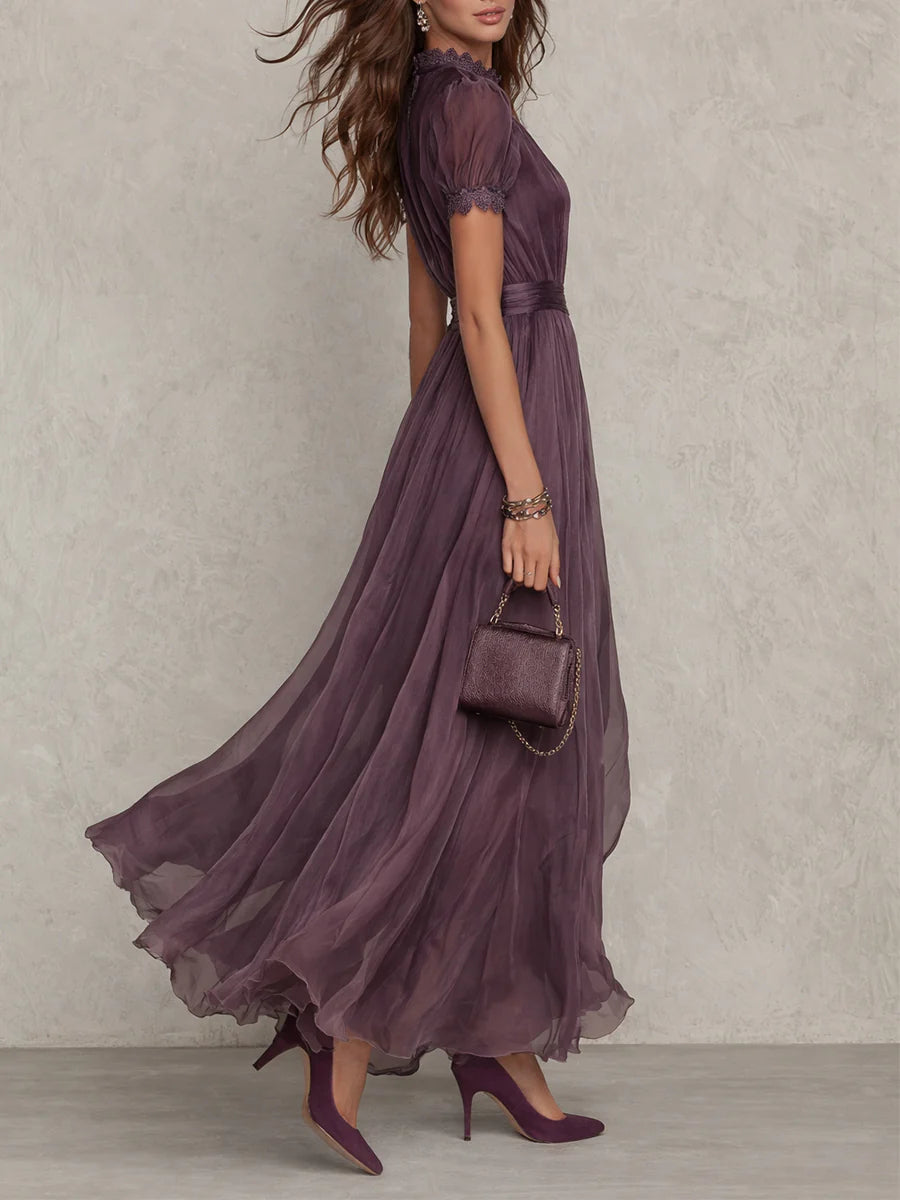 Women's Vintage Chiffon Maxi Dress – Elegant Flowing Evening Style