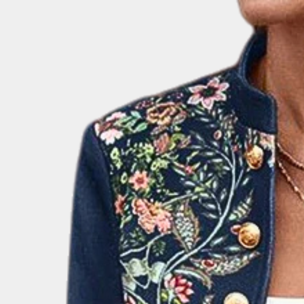 Women's Vintage Floral Embroidered Blazer with Decorative Buttons, S–2XL