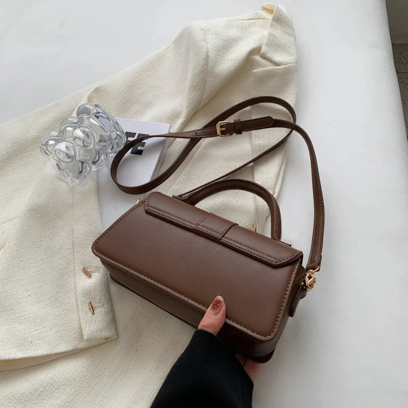 Women's Vintage Leather Bag – Flap, Top Handle and Adjustable Strap