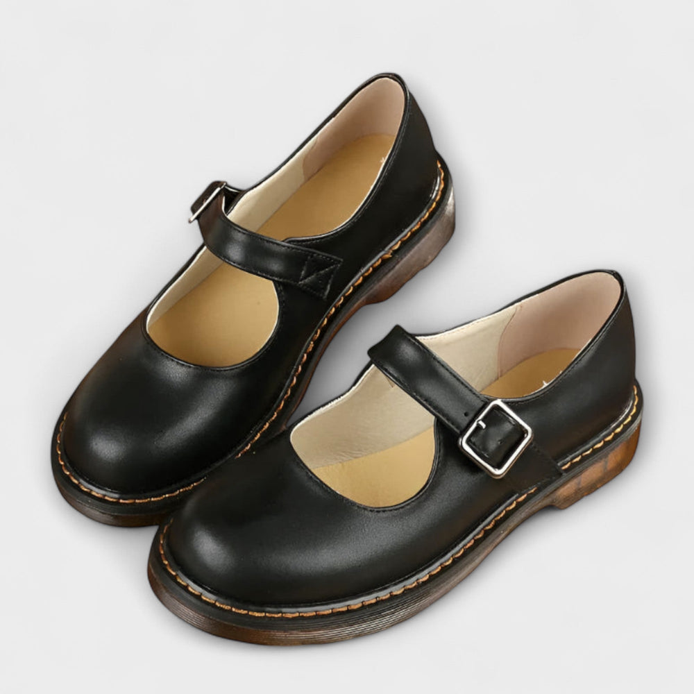 Women's Vintage Leather Strap Shoes – Rounded Toe and Cushioned Insole