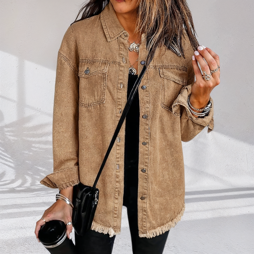 Women's Vintage Oversized Denim Jacket – Relaxed Multi-Pocket Layer