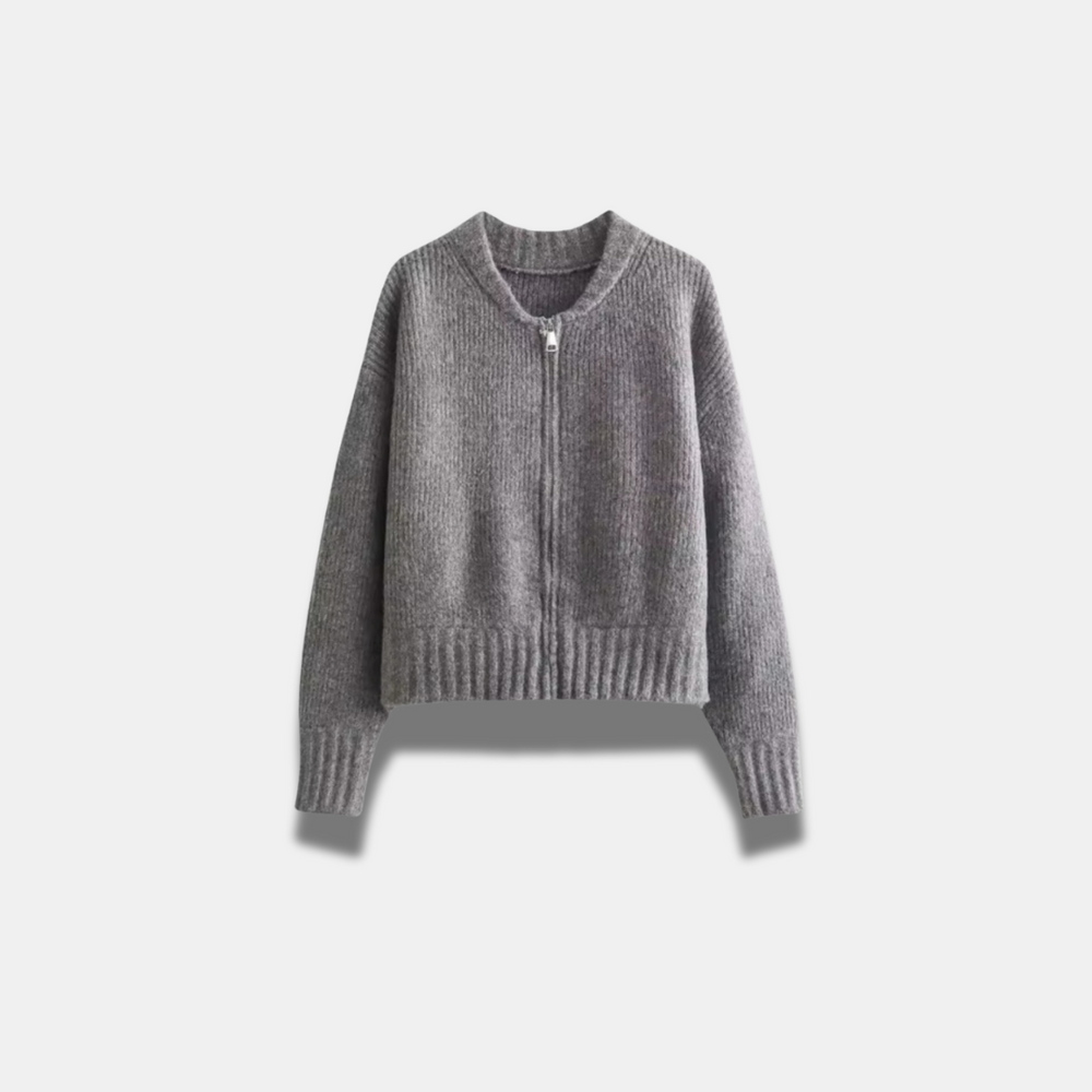 Women's Vintage Wool-Blend Round-Neck Zip Cardigan
