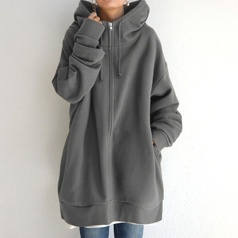 Women's Warm Oversized Zip Hoodie with Large Front Pocket