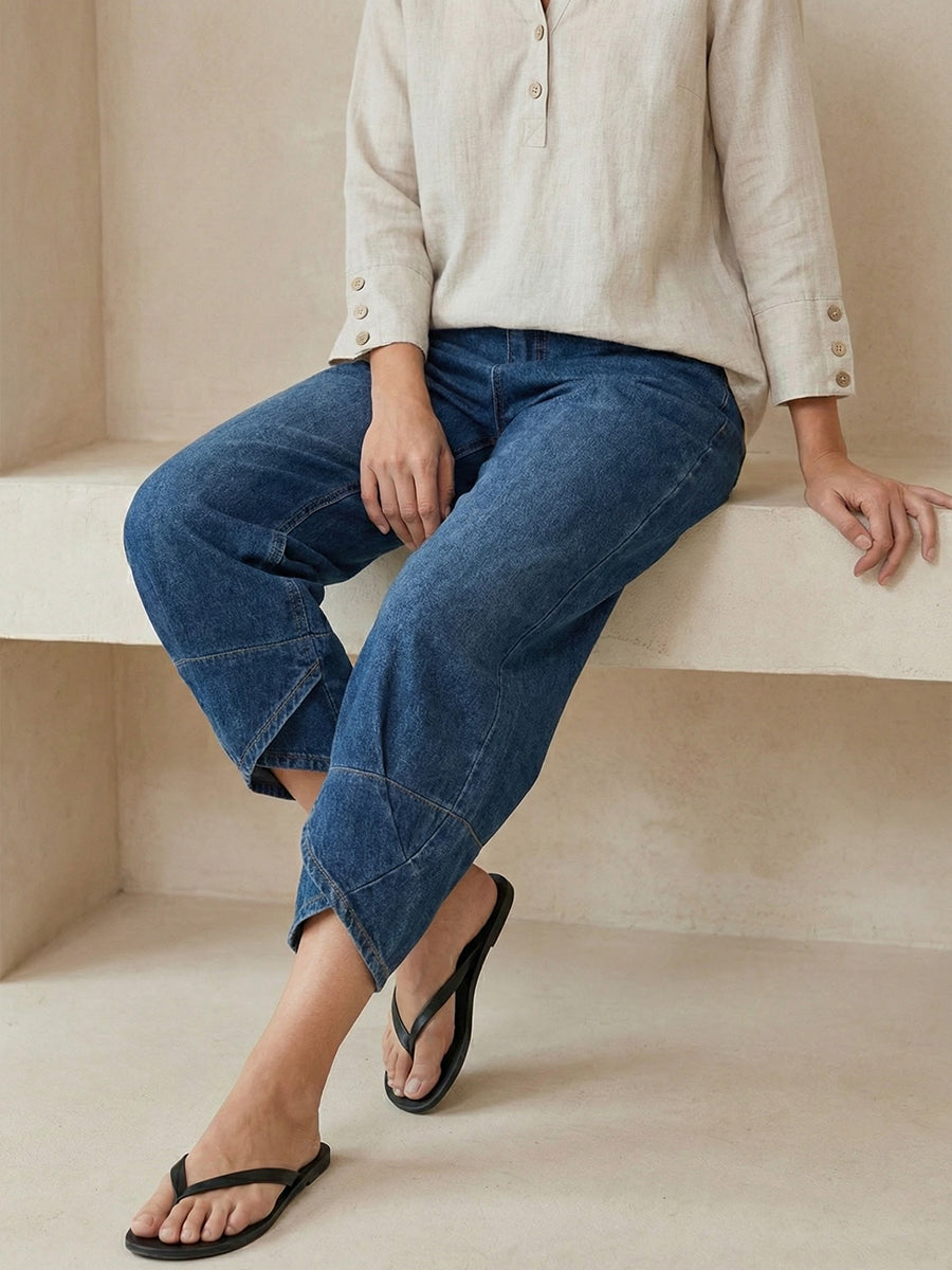 Women's Washed Cotton Relaxed-Fit Jeans with Patch Pockets
