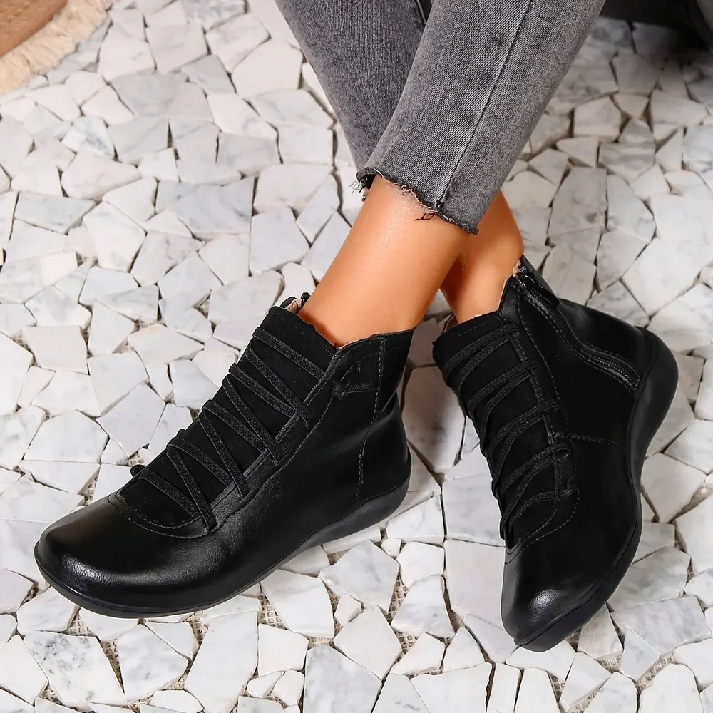 Women's Waterproof Wide-Fit Leather Ankle Boots – Lace-Up Support Sole