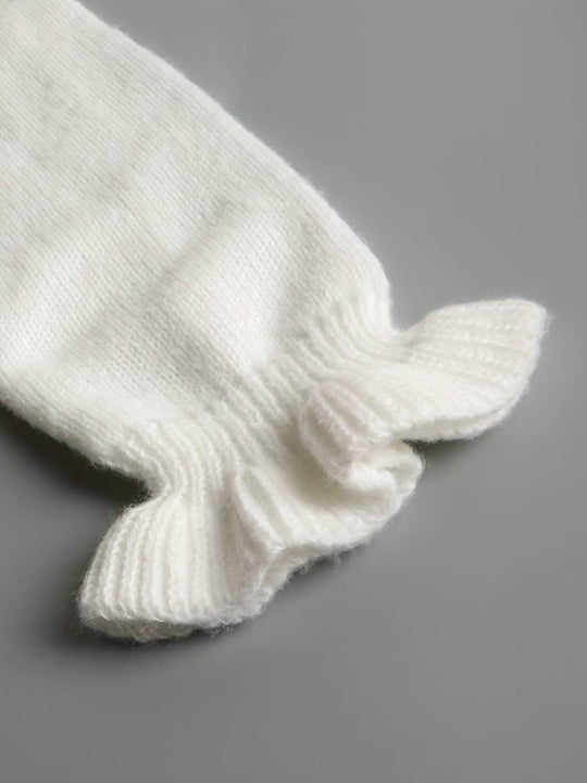 Women’s White Ruffle V-Neck Sweater – Soft Long-Sleeve Knit