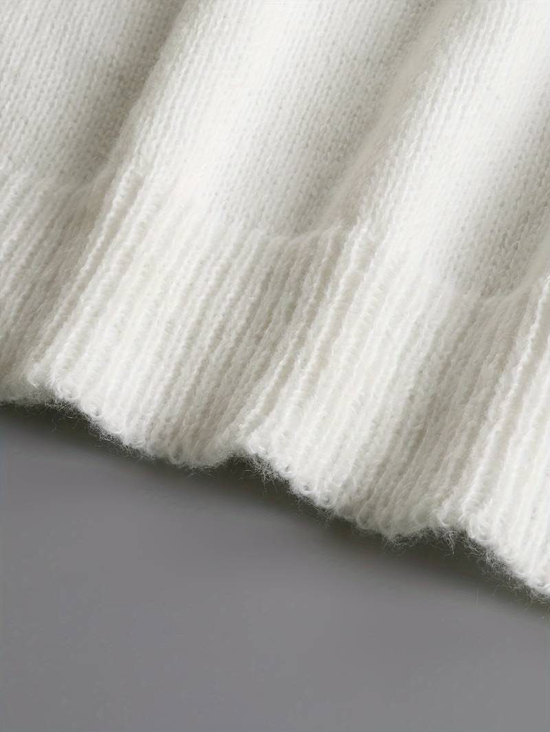 Women’s White Ruffle V-Neck Sweater – Soft Long-Sleeve Knit