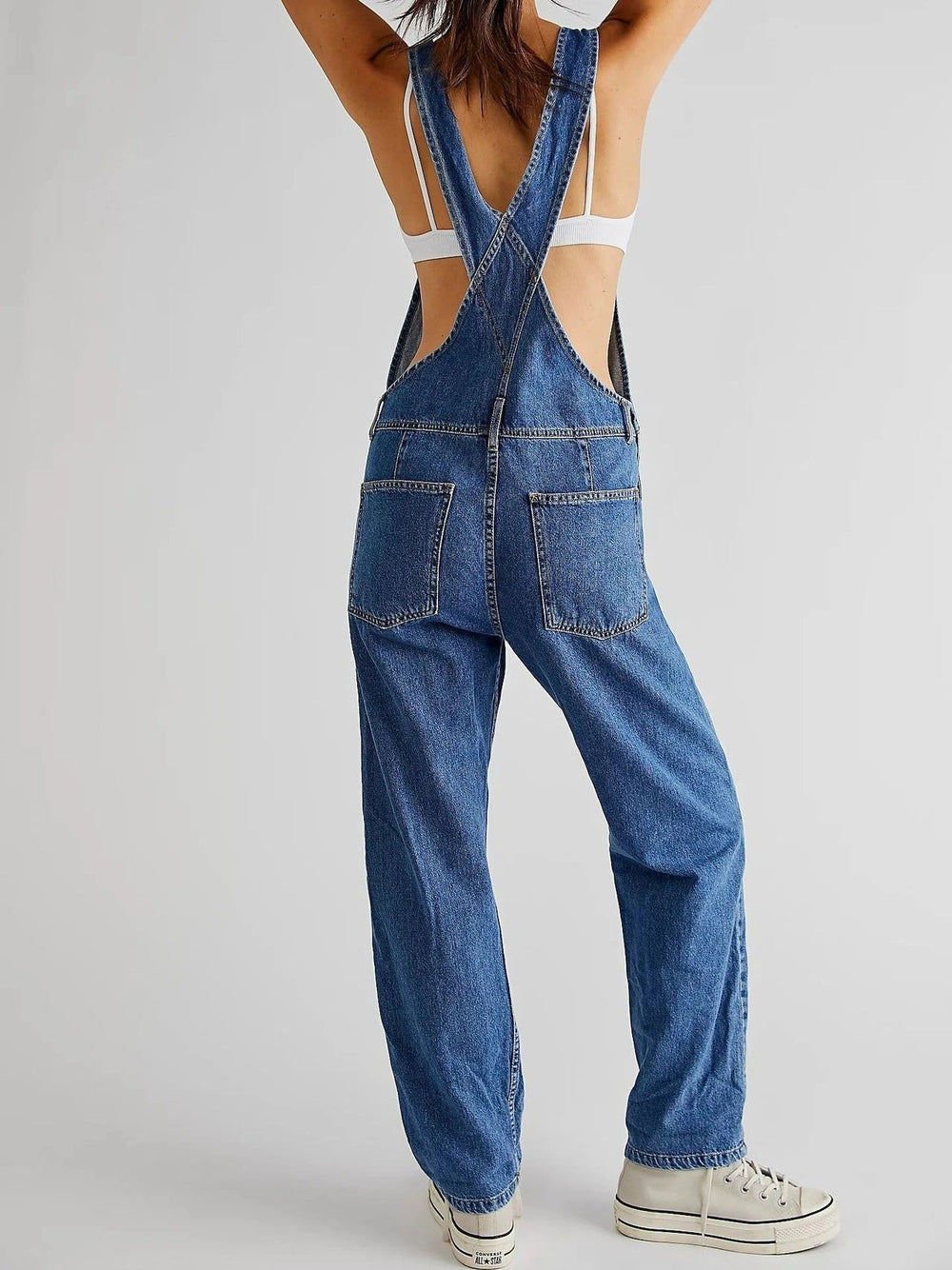 Women’s Wide-Leg Denim Dungarees – Adjustable Straps and Oversized Pockets