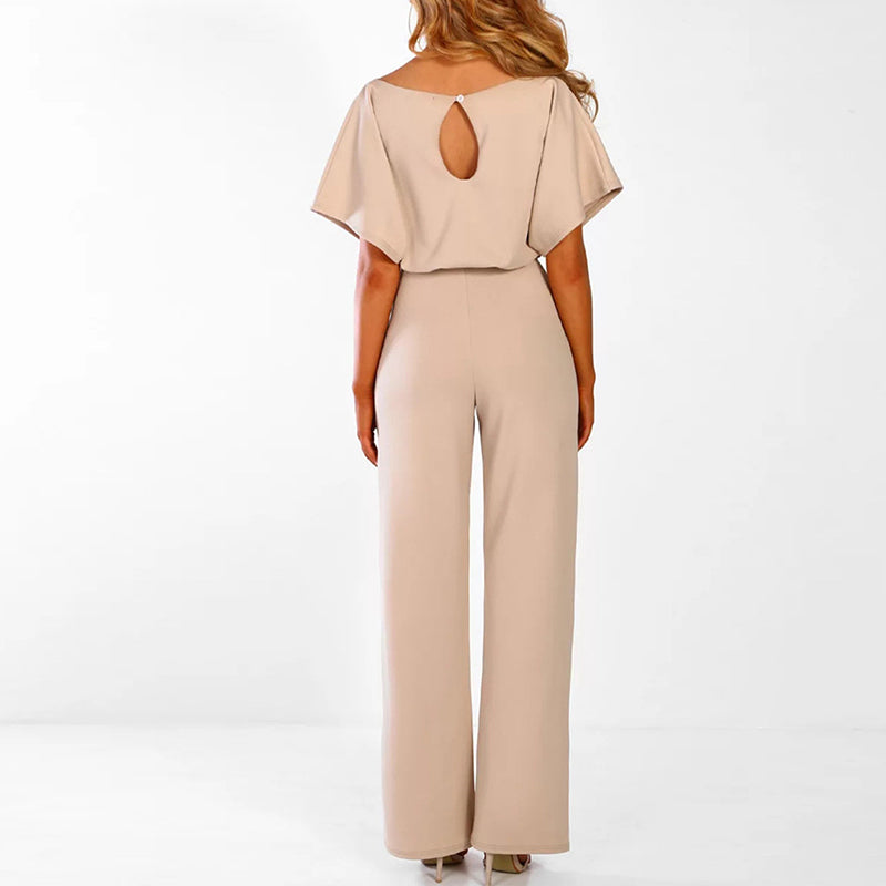 Women's Wide-Leg Jumpsuit – Fitted Bodice and Short Sleeves