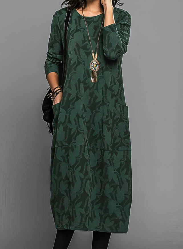Women's Winter Midi Dress with Pockets – Soft Long-Sleeve Style