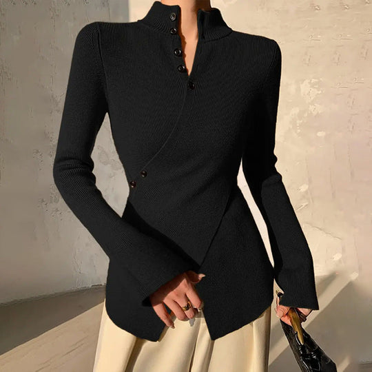 Women’s Wrap Turtleneck Sweater – Adjustable Asymmetrical Knit