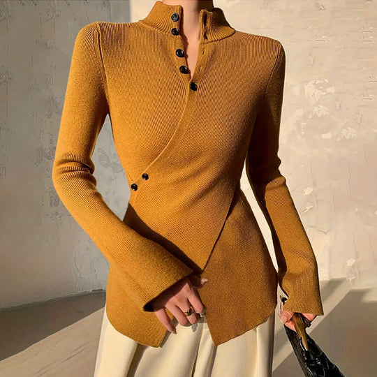 Women’s Wrap Turtleneck Sweater – Adjustable Asymmetrical Knit