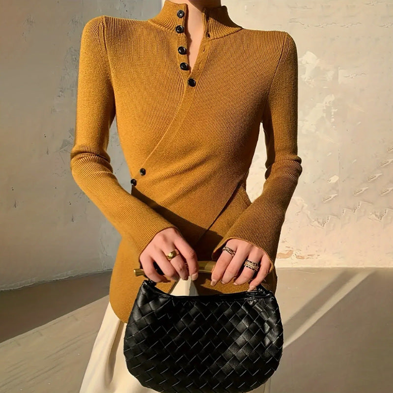 Women’s Wrap Turtleneck Sweater – Adjustable Asymmetrical Knit
