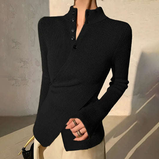 Women’s Wrap Turtleneck Sweater – Adjustable Asymmetrical Knit