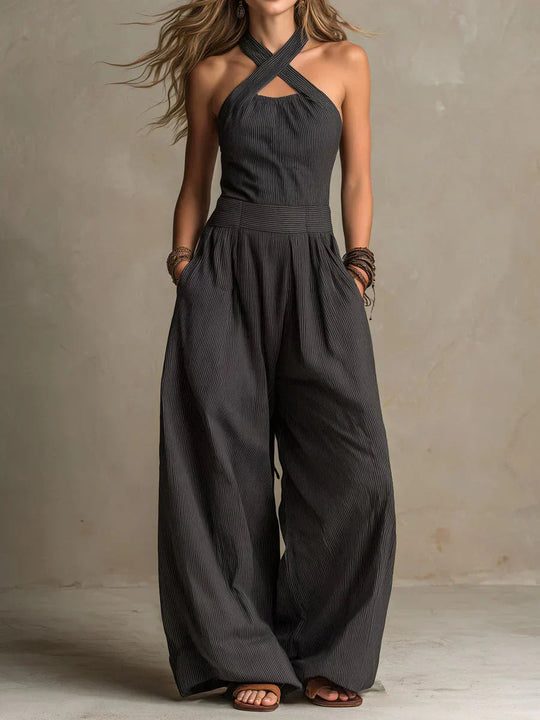 Women’s Wrap Wide-Leg Jumpsuit – Flowing Outfit for Dinners and Events