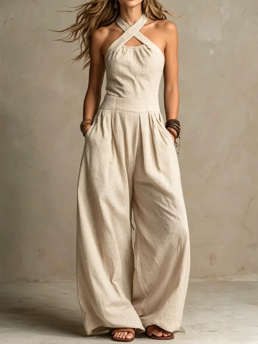 Women’s Wrap Wide-Leg Jumpsuit – Flowing Outfit for Dinners and Events