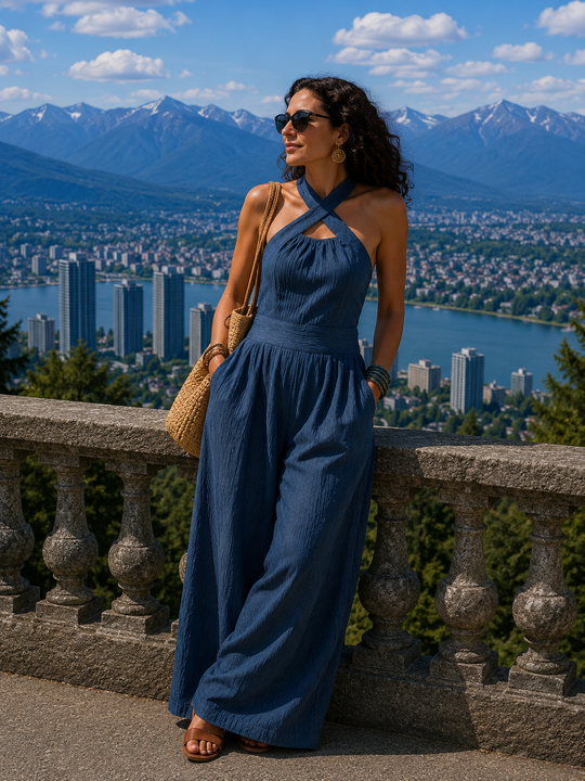 Women’s Wrap Wide-Leg Jumpsuit – Flowing Outfit for Dinners and Events