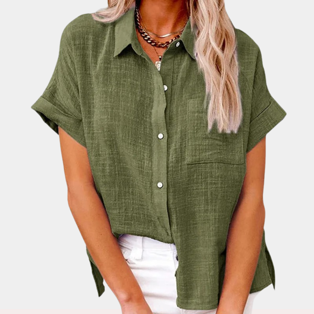 Yara Women's Cotton-Linen Shirt – Relaxed Short-Sleeve Button-Up